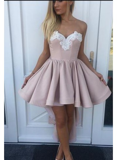 A-Line Sweetheart High Low Blush Homecoming Dress 2023 with Appliques