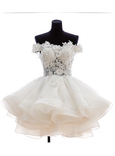 A-Line Off-the-Shoulder Appliques Short White Organza Homecoming Dress 2023