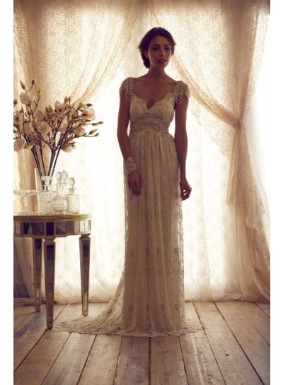 2023 V-neck Backless Floor Length Lace Wedding Dresses