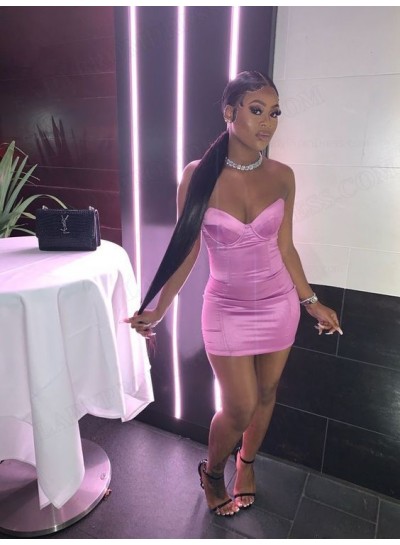 2023 Sheath/Column Sweetheart Silk like Satin Sleeveless Pink Short/Mini Homecoming Dresses