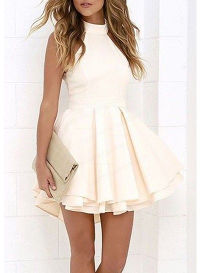 2023 A-line Princess Satin Halter Sleeveless Layers Short/Mini Homecoming Dresses
