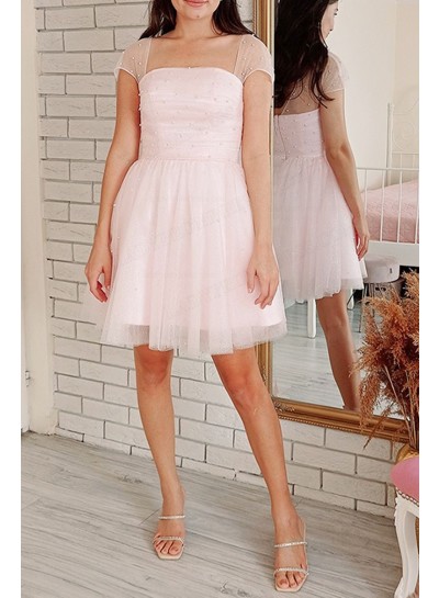 2023 A-line Princess Bustier Cap Sleeves Zipper Short/Mini Homecoming Dresses