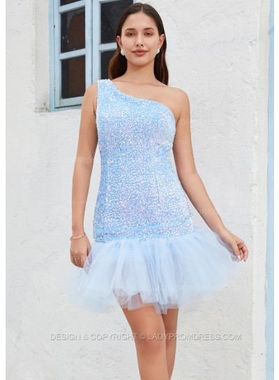 2023 One Shoulder Sequin Sheath/Column Sleeveless Short/Mini Homecoming Dresses