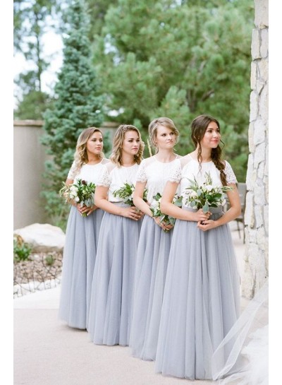 2024 Newly A Line Tulle Lavender Lace Top Bridesmaid Dresses