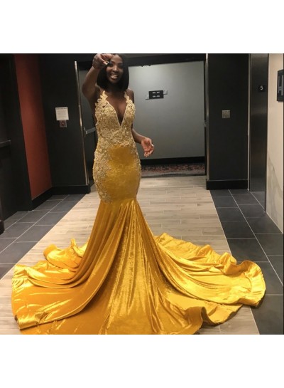 2023 Yellow Halter Sexy Mermaid Prom Dresses