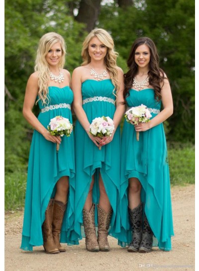 2023 New Arrival A Line Chiffon Teal High Low Short Bridesmaid Dresses / Gowns