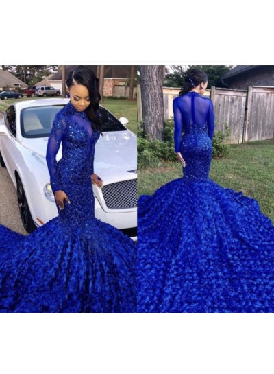 Long Sleeves High Neck mermaid 2024 Prom Dresses