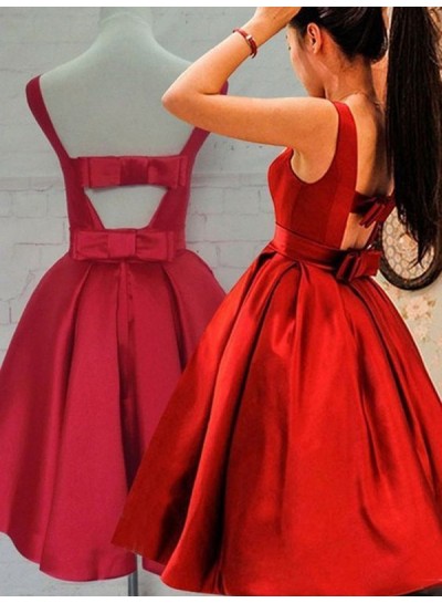 A-Line Princess Sleeveless Scoop Sash Satin Short Homecoming Dresses