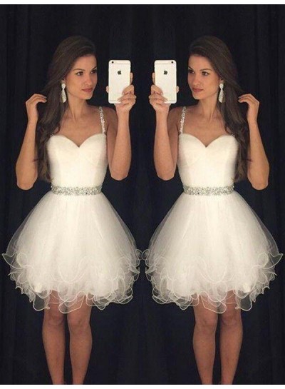 A-Line Princess Sleeveless Sweetheart Beading Tulle Short Homecoming Dresses
