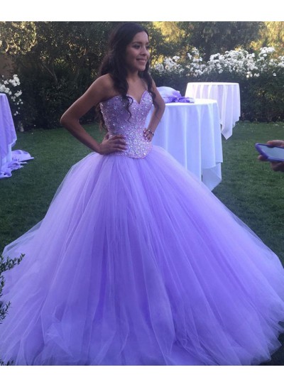 2023 Charming Lilac Sweetheart Tulle Ball Gown Prom Dresses