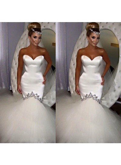 Charming Mermaid Sweetheart Satin With Tulle Wedding Dresses 2024