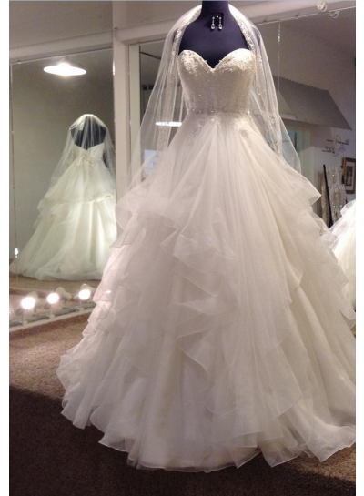 2023 New Arrival A Line Sweetheart Organza Ruffles Beaded Wedding Gown