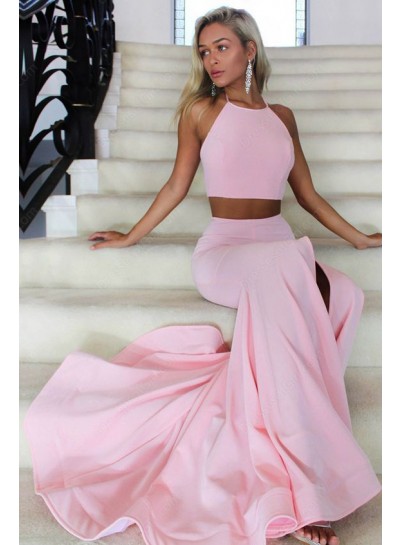 Charming Trumpet/Mermaid Pale Pin Satin Two Pieces 2024 Prom Dresses