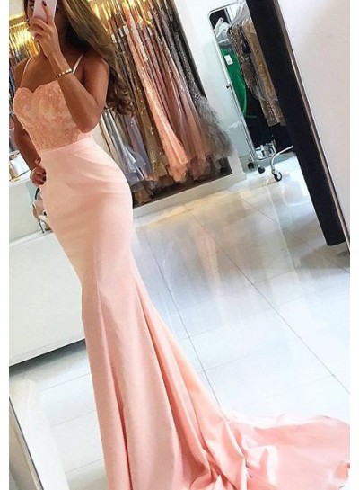 Prom Dresses Spaghetti Straps Mermaid/Trumpet Stretch Satin