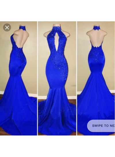 2023 Halter Blue Mermaid Prom Dresses