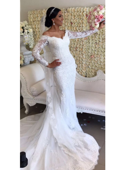 Elegant Sheath Off The Shoulder Long Sleeves 2024 Wedding Dresses