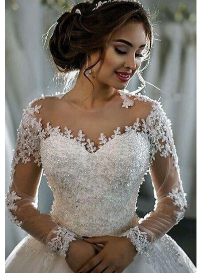 2023 Classic Long Sleeves Ball Gown Wedding Dresses With Appliques
