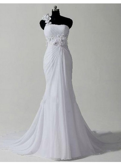 One Shoulder Chiffon Mermaid 2023 Chiffon Wedding Dresses With Flowers