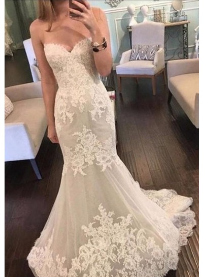 Mermaid Strapless Tulle With Patterns 2023 Wedding Dresses