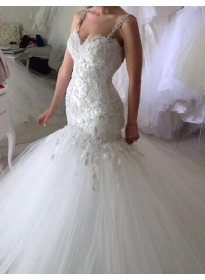 Sexy Mermaid Sweetheart With Spaghetti Straps Tulle Wedding Dresses
