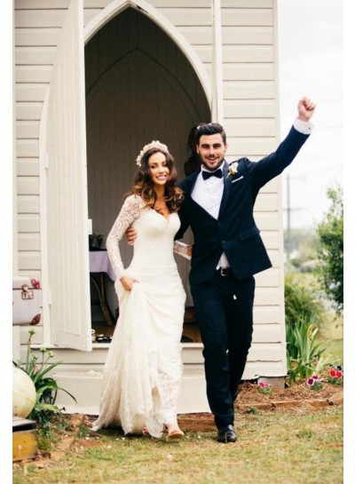 2023 Elegant Sheath Long Sleeves Sweetheart Lace Wedding Dresses