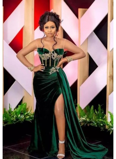 2024 Sweetheart Emerald Green African Slit Long Prom Dresses