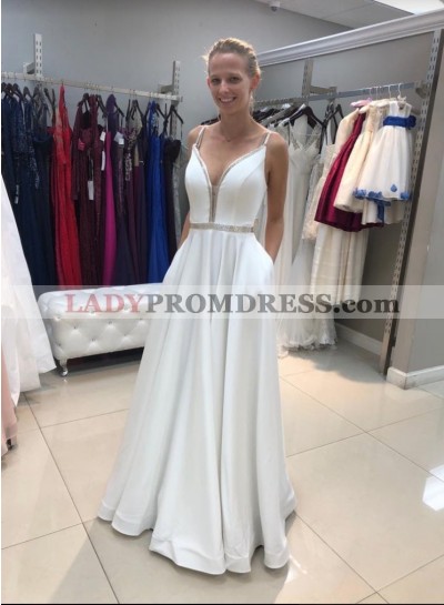 2023 Elegant V-Neck Satin Long Wedding Dresses