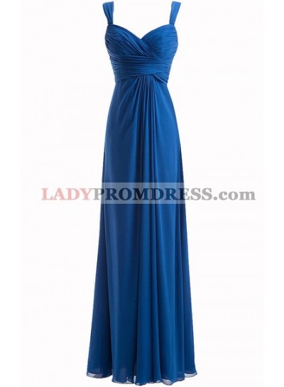 Simple Cheap Blue Sweetheart Long Ruffles Chiffon Bridesmaid Dresses / Gowns