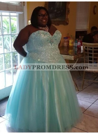 Plus Size Blue A Line Sweetheart Tulle Prom Dresses