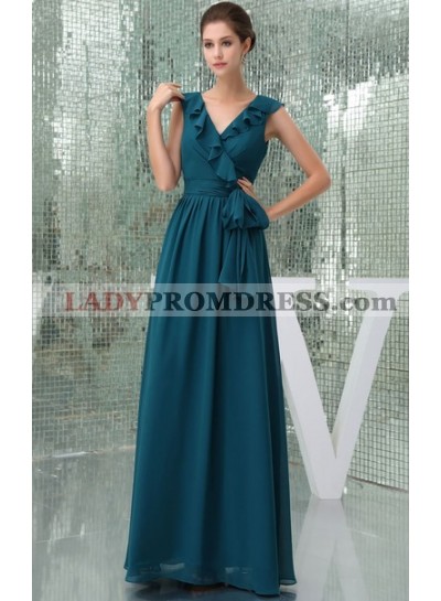 Floor Length Swanky Sash V Neck Dark Green Bridesmaid Gowns / Dresses