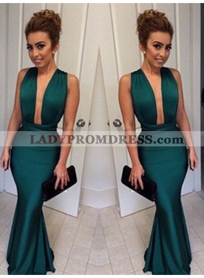 V-Neck Column/Sheath Satin Prom Dresses