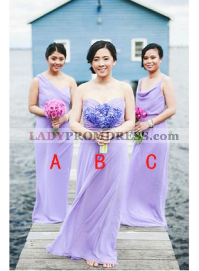 2023 Cheap A Line Lilac Chiffon Floor Length Bridesmaid Dresses / Gowns