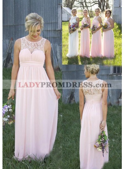 2023 Cheap A Line Chiffon Pink Lace Long Bridesmaid Dresses / Gowns