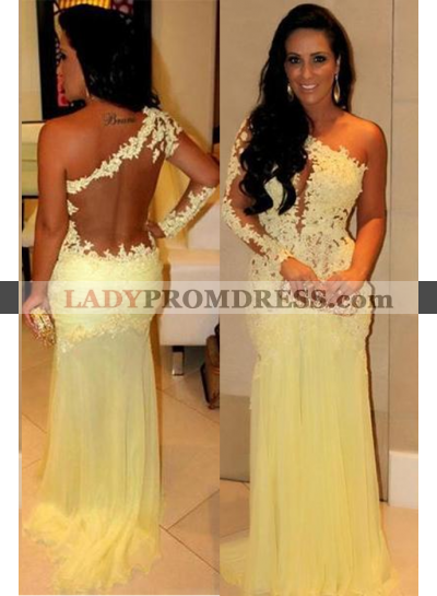 Floor-Length/Long One-Shoulder A-Line/Princess Chiffon Prom Dresses