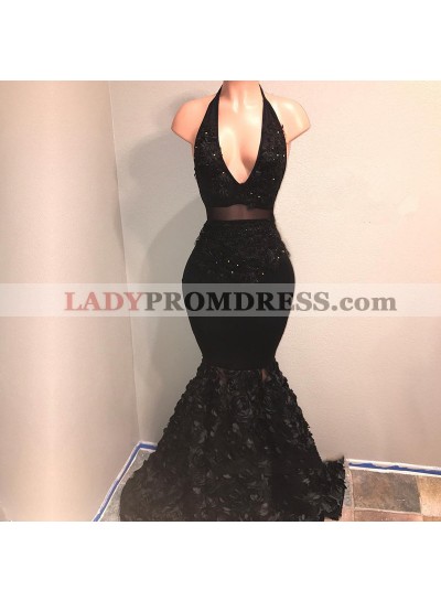 Sexy Black Mermaid Deep V Neck High Waist African Backless Prom Dresses