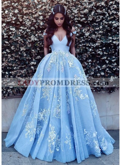 New Arrival Off Shoulder Sweetheart Ball Gown Prom Dresses With Appliques