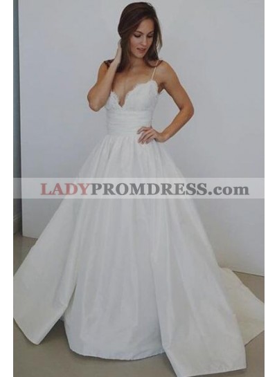 2023 Classic A Line White Sweetheart Spaghetti Straps Satin Long Wedding Dresses