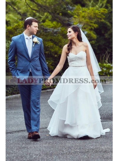 2023 New Arrival A Line Organza Sweetheart Beaded Layered Wedding Dresses
