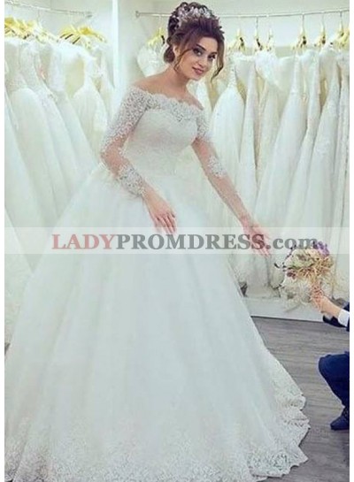 2023 New Arrival Off The Shoulder Long Sleeves Lace Ball Gown Wedding Dresses 2023WEDD-6379