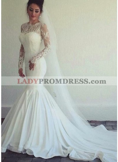 Sexy Mermaid Long Sleeves Satin With Lace 2023 New Wedding Dresses