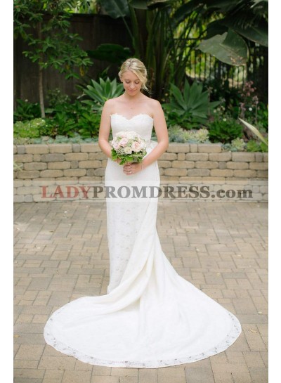 2023 New Arrival Sweetheart Sheath Long Lace Wedding Dresses Bowknot Back