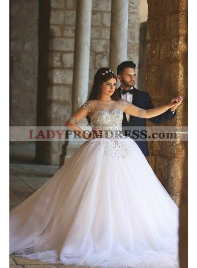 2023 Tulle Beaded Half Sleeves Sweetheart Ball Gown Wedding Dresses