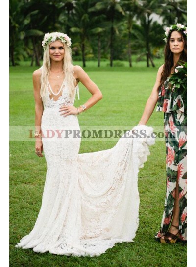 Sexy V Neck Sheath Lace Backless 2023 Outdoor Backless Wedding Dresses