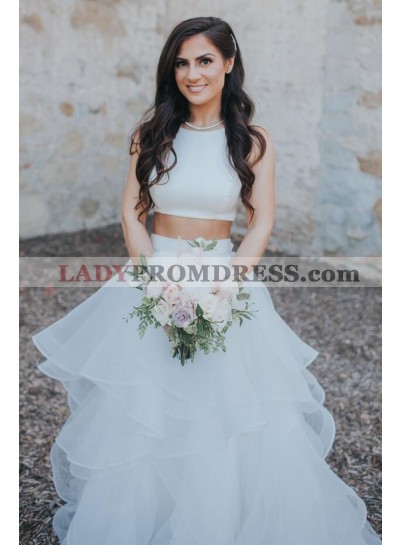 2023 New Arrival A Line White Organza Layered Two Pieces Wedding Dresses
