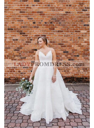 Alluring A Line Sweetheart Spaghetti Straps Lace Wedding Dresses 2023