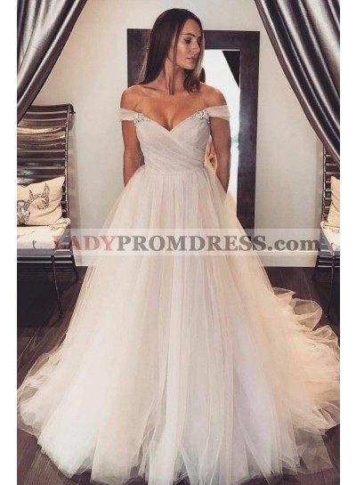 2023 Newly A Line Tulle Off Shoulder Sweetheart Wedding Dresses