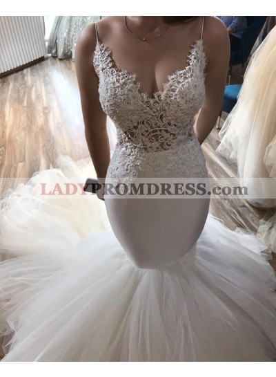 Sexy Mermaid Sweetheart Spaghetti Straps Tulle Ivory Wedding Dresses 2023