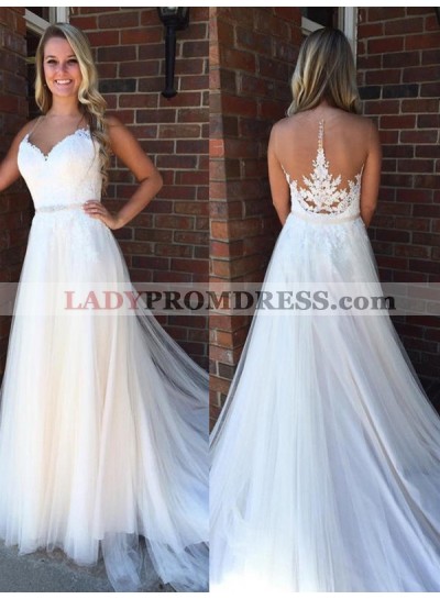 2023 Cheap A Line Tulle Sweetheart Long Wedding Dresses With Applique