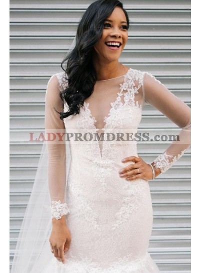 Sexy Mermaid Long Sleeves Lace Ruffles Pleated Wedding Dresses 2023