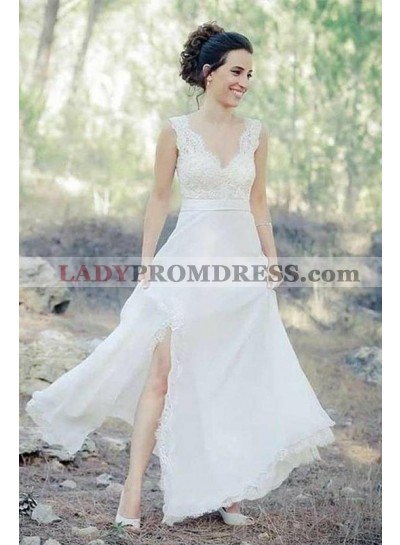 Classic A Line Side Slit Lace Sweetheart Floor Length Outdoor Wedding Dresses 2023